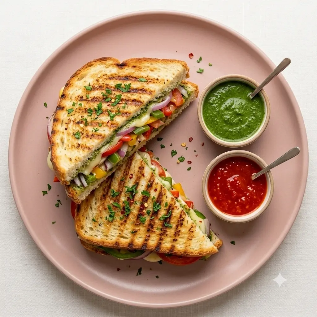 Veg Cheese Grilled Sandwich with French Fries